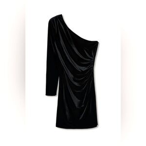 MANGO assymetrical velvet black dress